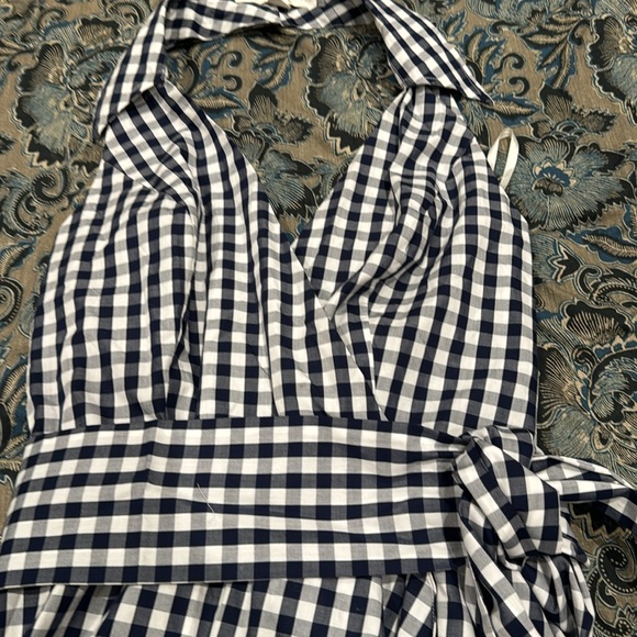 Boston Proper navy blue and white checkered halter dress size 8 - Picture 4 of 7